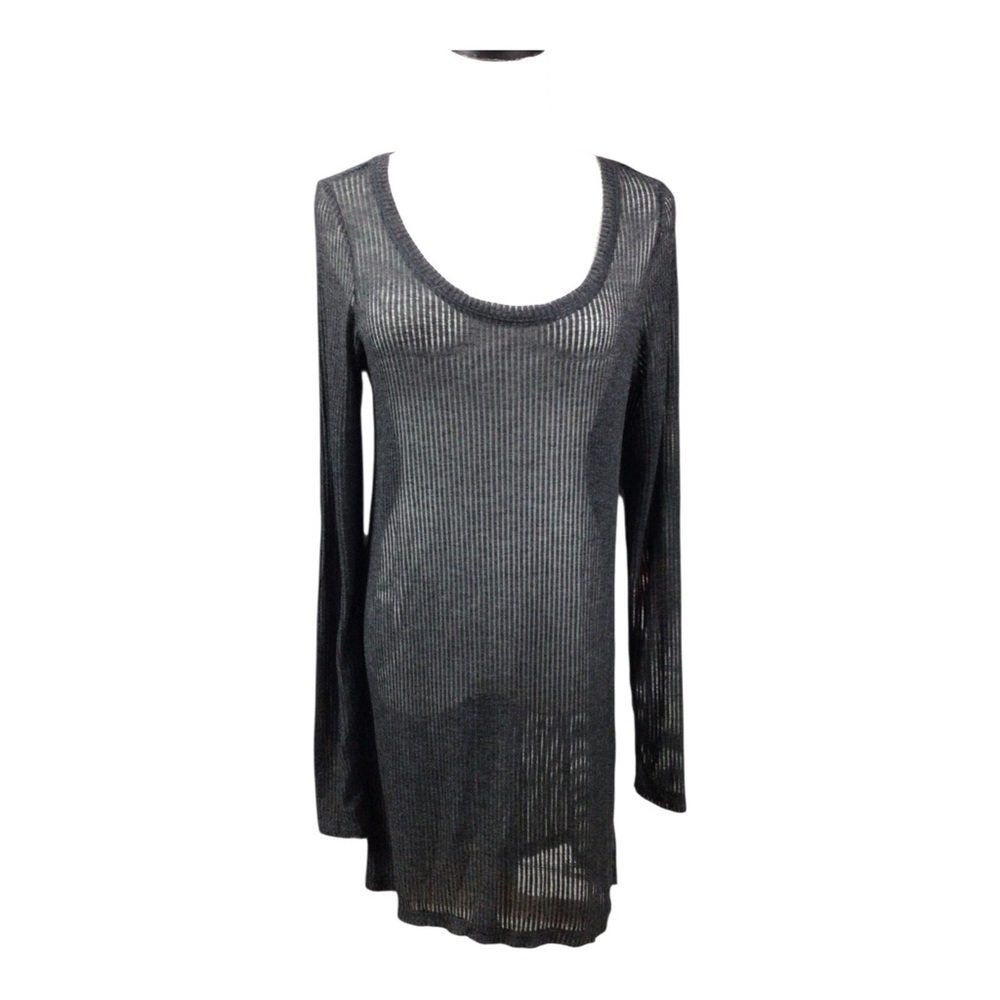 Free People Beach Sheer Ribbed Long Sleeve Coverup Tunic Black Large